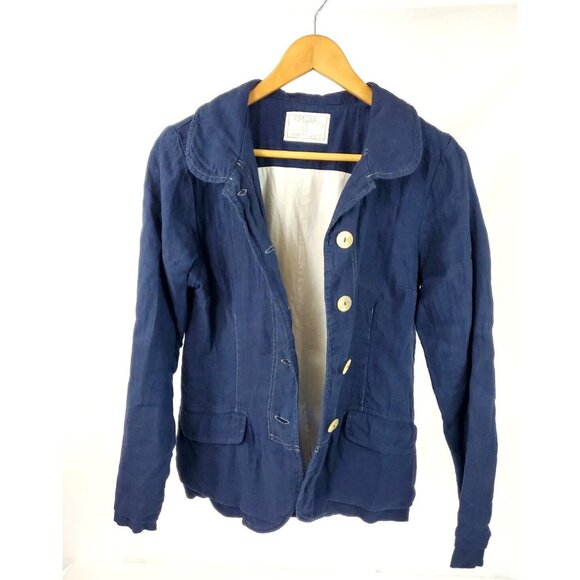Formidable DAR Women's Navy Blue Linen Handmade Blazer Jacket Shirt Small - Picture 4 of 13